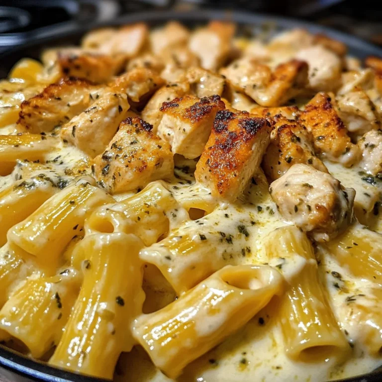Cheddar Garlic Chicken Rigatoni in Parmesan Sauce