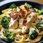 Chicken Bacon Alfredo Fettuccine with Broccoli