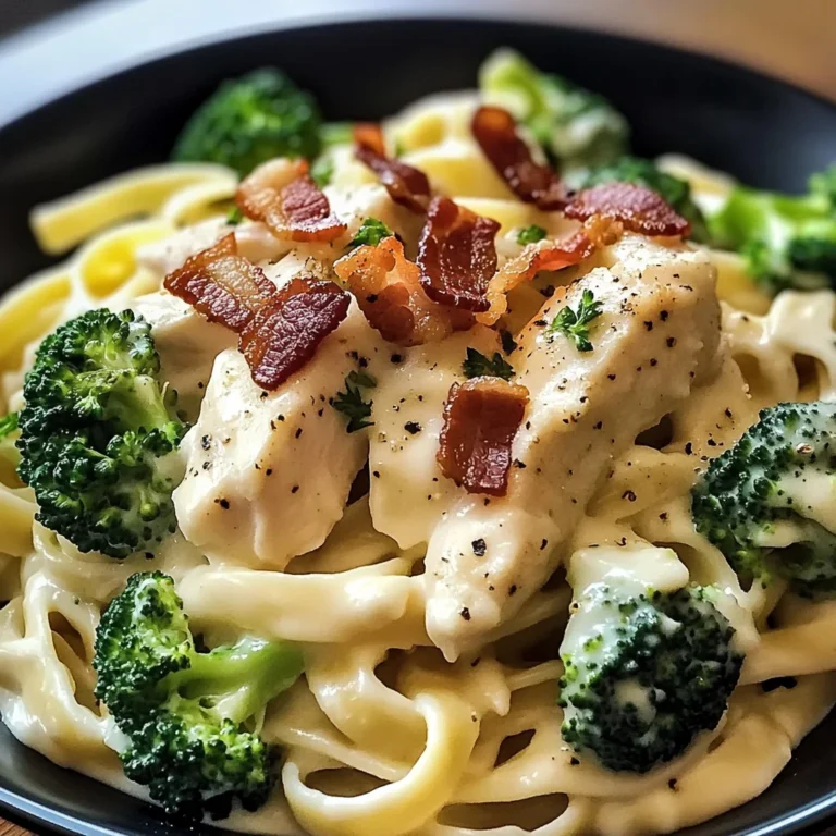 Chicken Bacon Alfredo Fettuccine with Broccoli