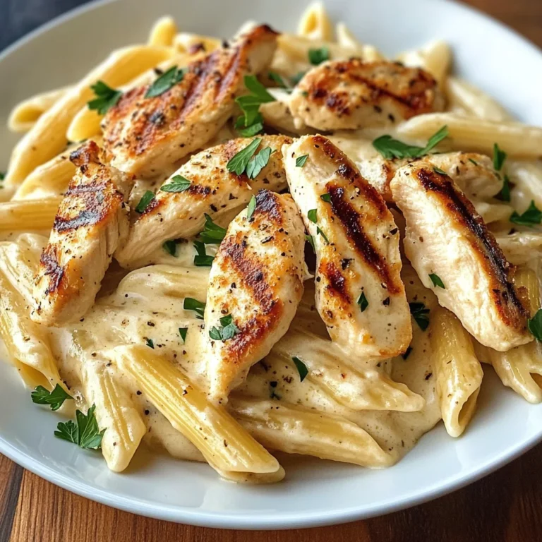 Creamy Chicken Alfredo Pasta with Grilled Chicken Strips