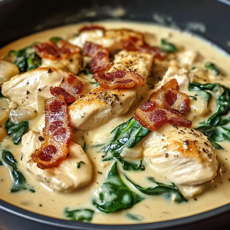 Creamy Chicken Stroganoff with Spinach and Crispy Bacon