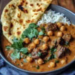 Creamy Coconut Beef and Chickpea Curry with Fresh Garlic Naan