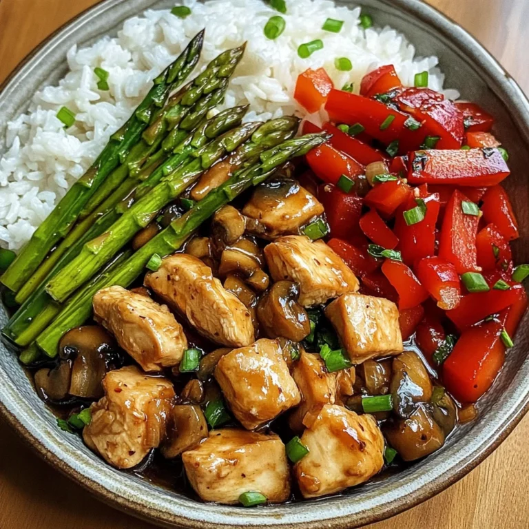 Garlic Chicken & Mushroom Stir-Fry with Asparagus & Rice
