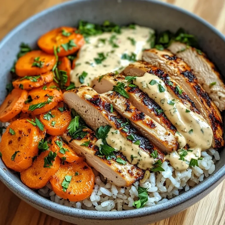 Grilled Chicken Bowl with Herbed Rice, Glazed Carrots & Creamy Sauce