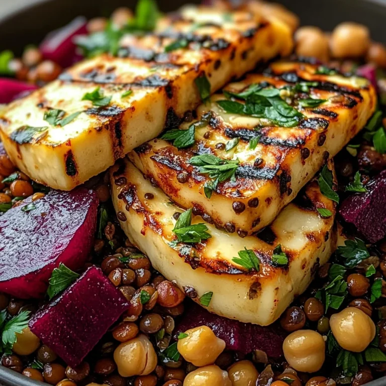 Halloumi with Lemony Lentils, Chickpeas and Beets