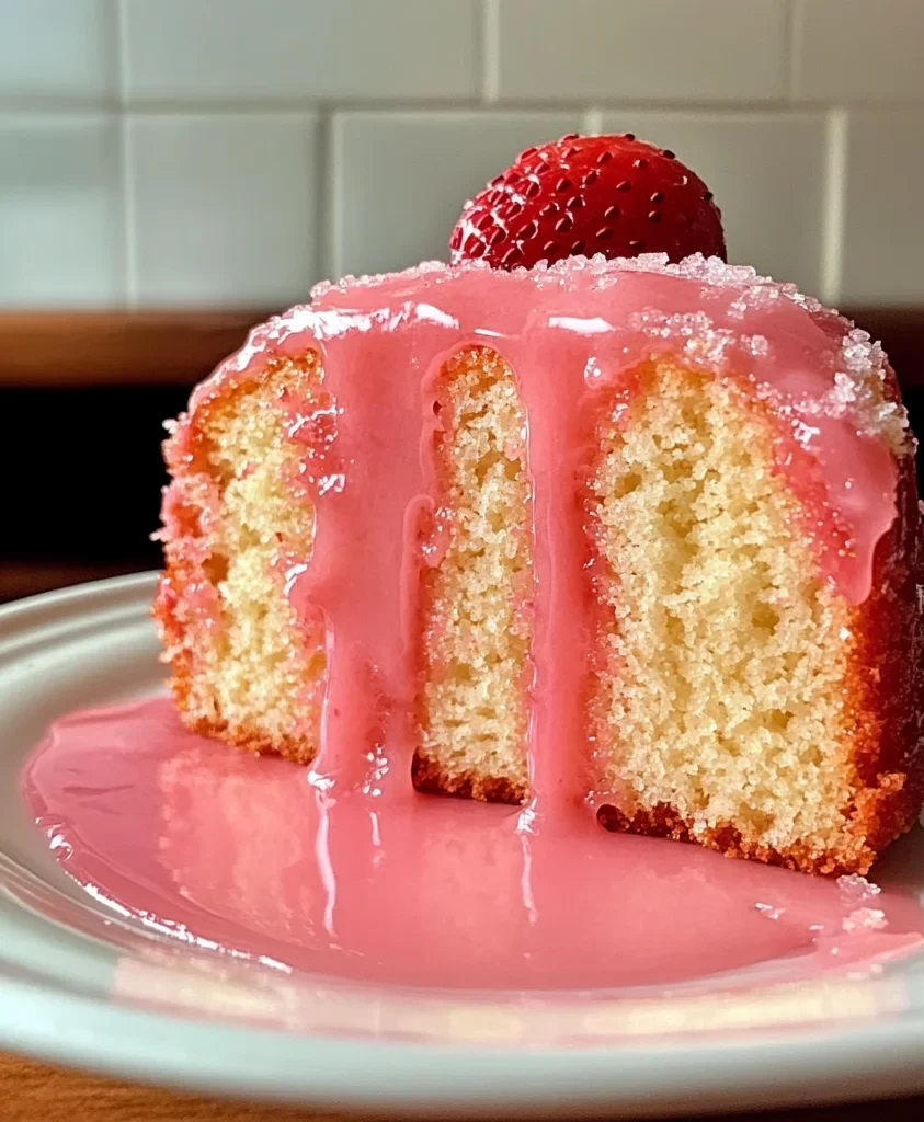 Strawberry Buttermilk Pound Cake with Pink Glaze