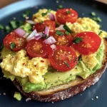 Avocado Toast with Scrambled Eggs and Tomato