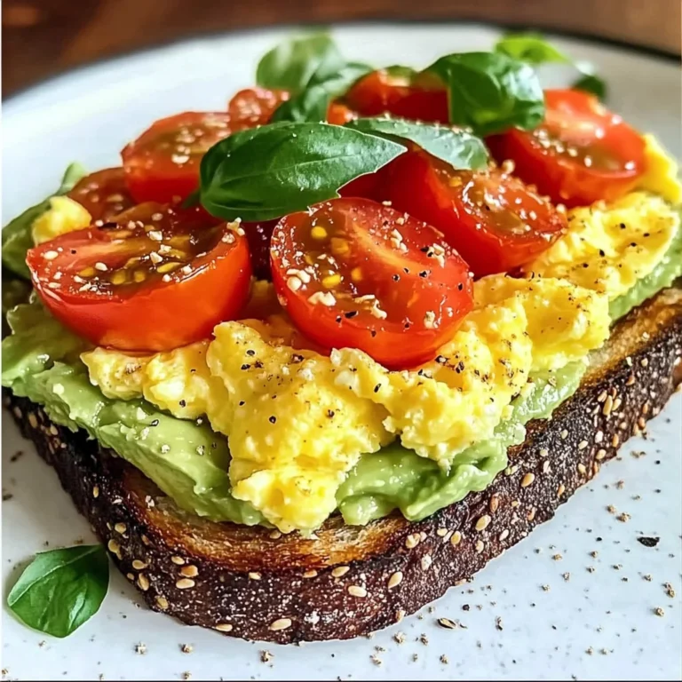Avocado Toast with Scrambled Eggs and Tomatoes