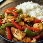 Spicy Garlic Pepper Chicken Stir-Fry with Steamed Rice